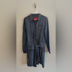 NWT Zac Posen Z Spoke Denim Tencel Shirt Dress Sleeve Tie Waist | Size 14